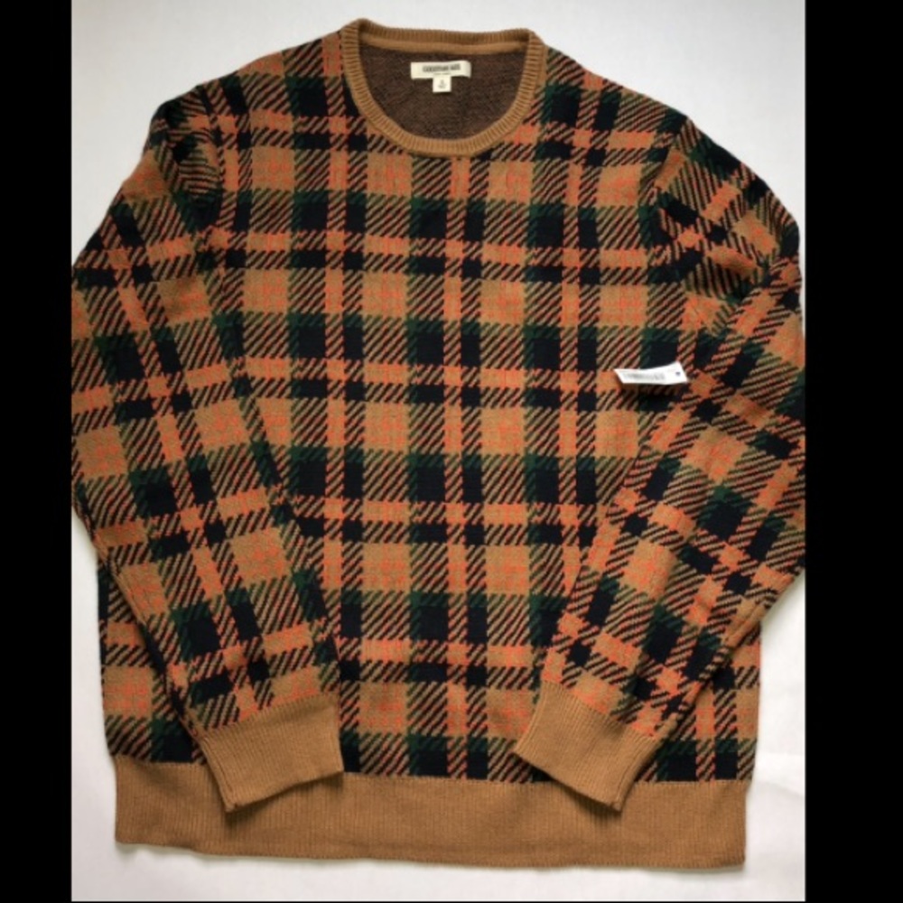Goodthreads Men’s Soft Cotton Crewneck Sweater Tobacco Plaid XL